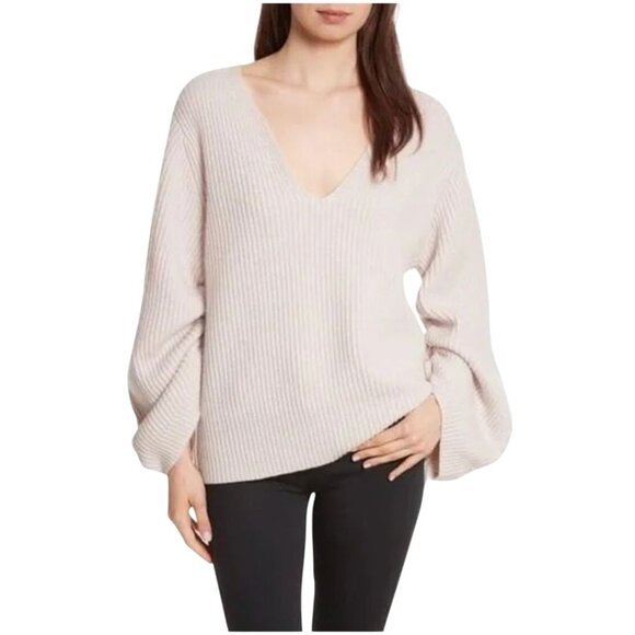 BROCHU WALKER Anneka Wool Cashmere Puff Sleeve Sweater Nude Beige - Size S - Picture 1 of 9